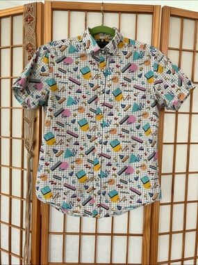 Denim & Flower Men Small Slim Fit Short Sleeve Graphic Button-Up Ricky Singh